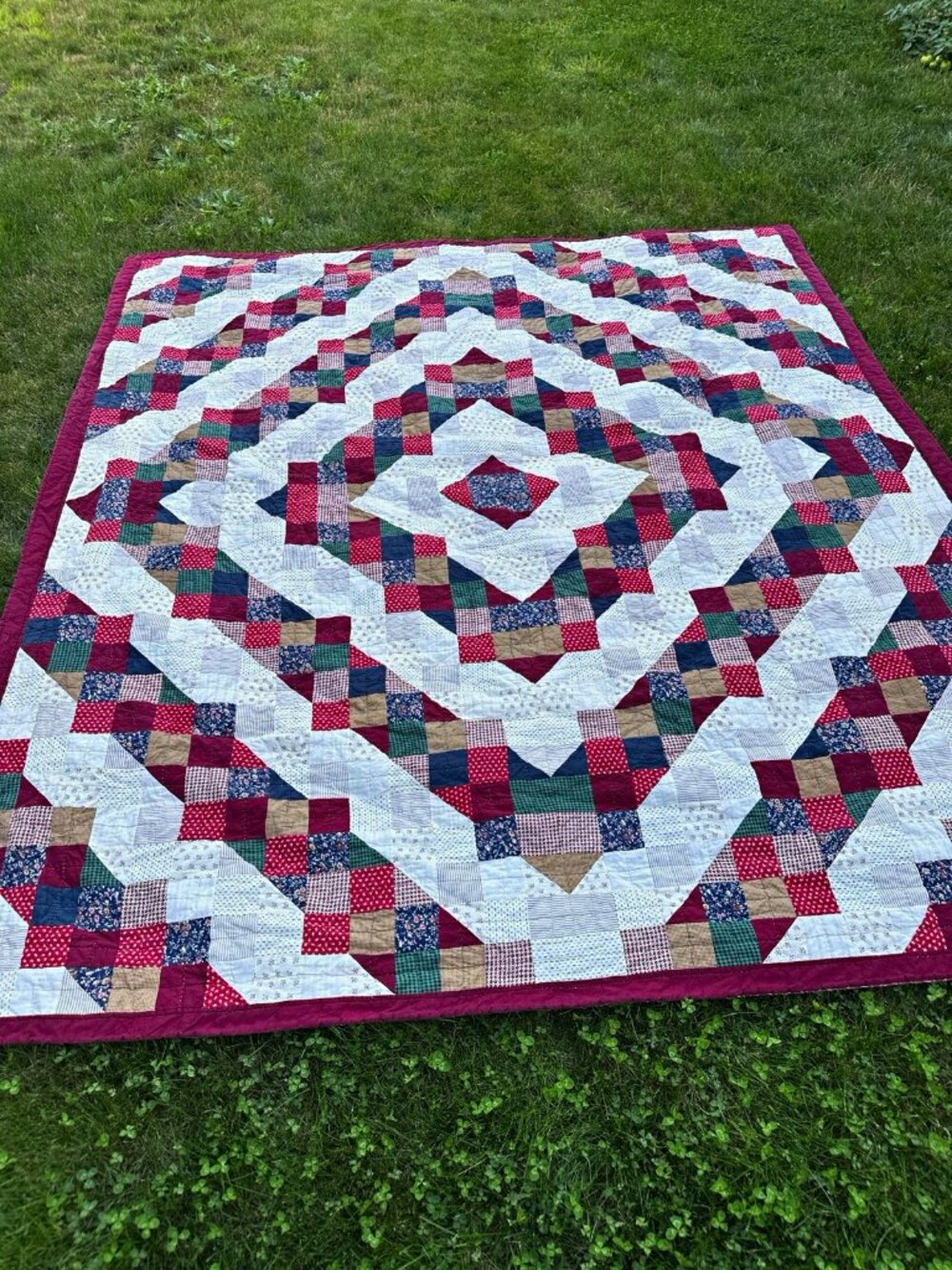 Handmade Reversible Patchwork Quilt Full Queen 97x88 Bear Paw Farmhouse